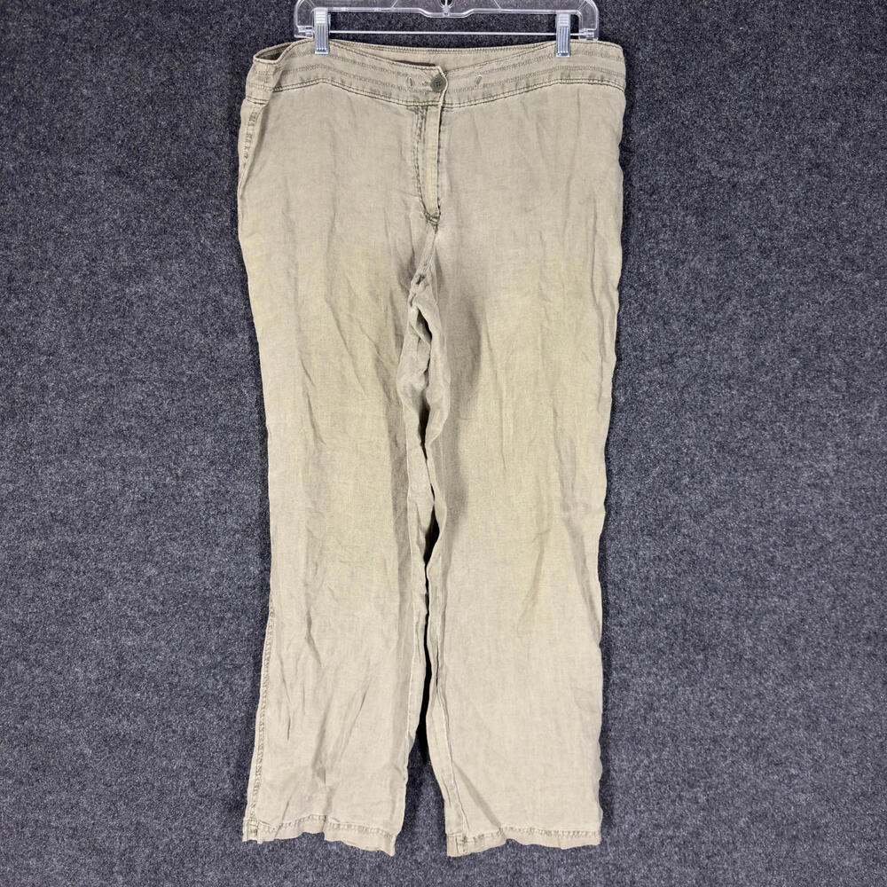 Tommy Bahama Pants Women 14 Beige Mid Rise Flat Front Linen Straight Chino